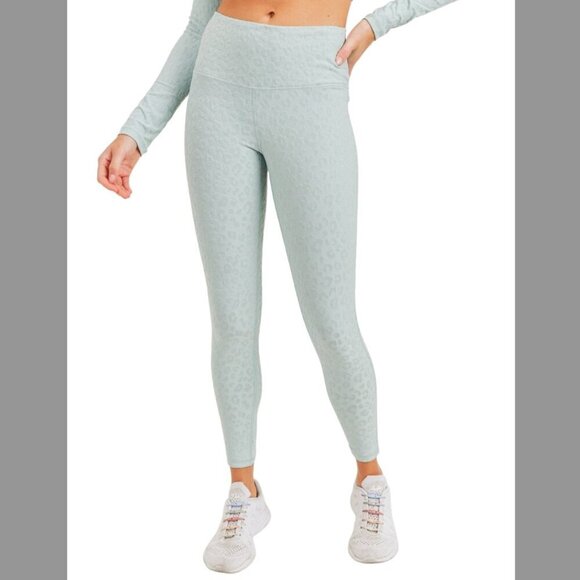 Mono B Women's Leopard Jacquard High Waisted Ankle Length Athletic Leggings - Picture 1 of 6